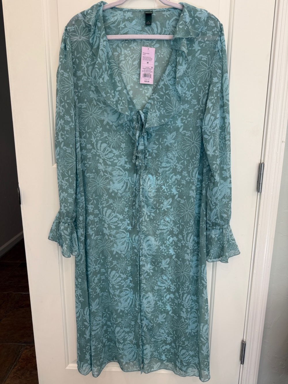 wild fable Seafoam Floral Sheer Tie-Front Swim Coverup